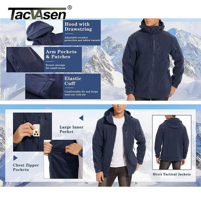 TACVASEN Men's Fleece Jacket with Hood – Full-Zip Outdoor Windproof Warm Work Coat for Spring and Winter