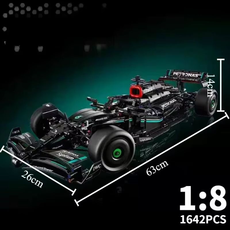 F1 W14 Race Car Building Blocks – 1 to 8 Scale 1642PCS Technical Supercar Model Kit for Kids & Collectors