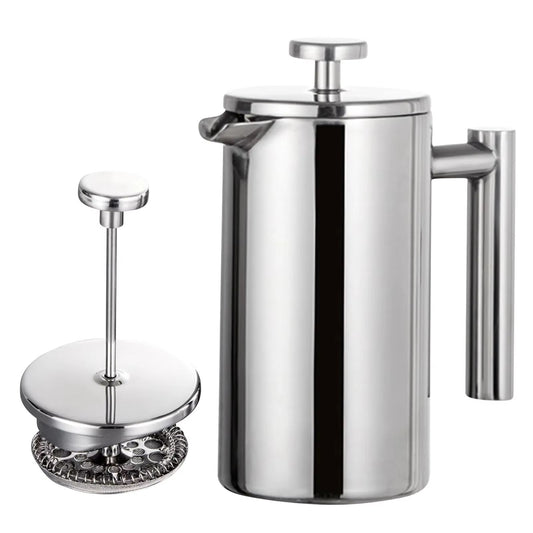 Stainless Steel French Press Coffee Maker – Double Wall Insulated Coffee Pot (11.83fl oz / 27.05fl oz / 33.81fl oz)