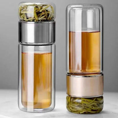 High Borosilicate Glass Tea Infuser Water Bottle with Double Layer Tumbler – 14.20fl oz