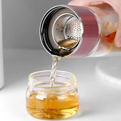 High Borosilicate Glass Tea Infuser Water Bottle with Double Layer Tumbler – 14.20fl oz