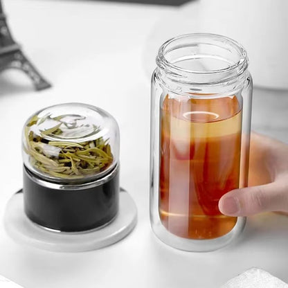 High Borosilicate Glass Tea Infuser Water Bottle with Double Layer Tumbler – 14.20fl oz