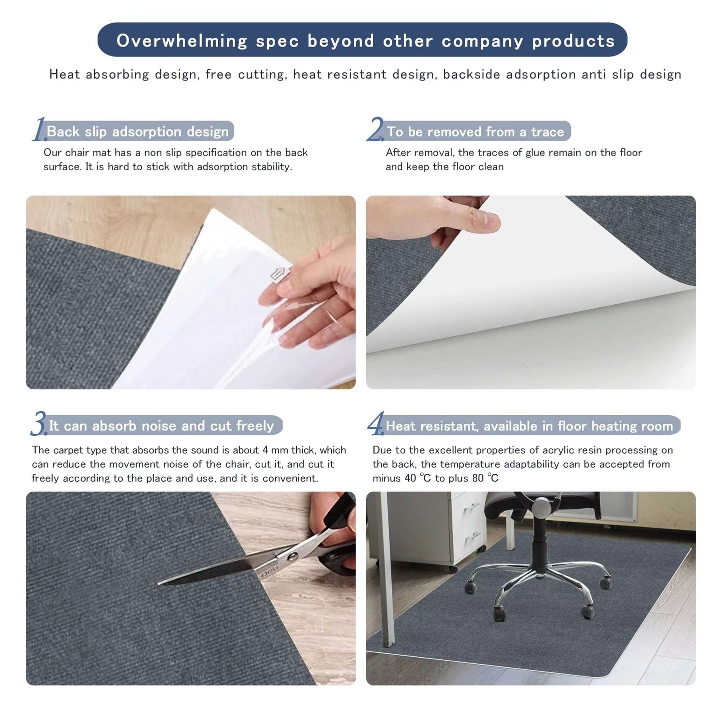Keilymat 35.43x47.24in Office Chair Mat – Hardwood Floor Protector for Gaming & Work