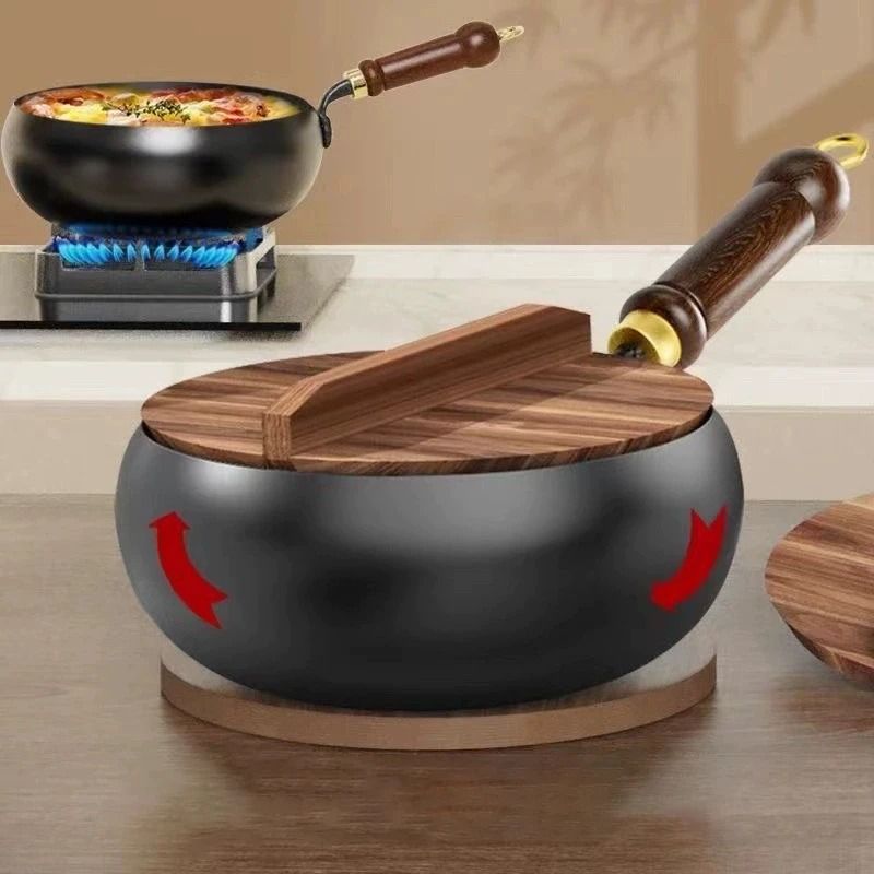Big Belly Pot Deepened Non Stick Iron Pot Flat Bottom Frying Pan with Lid