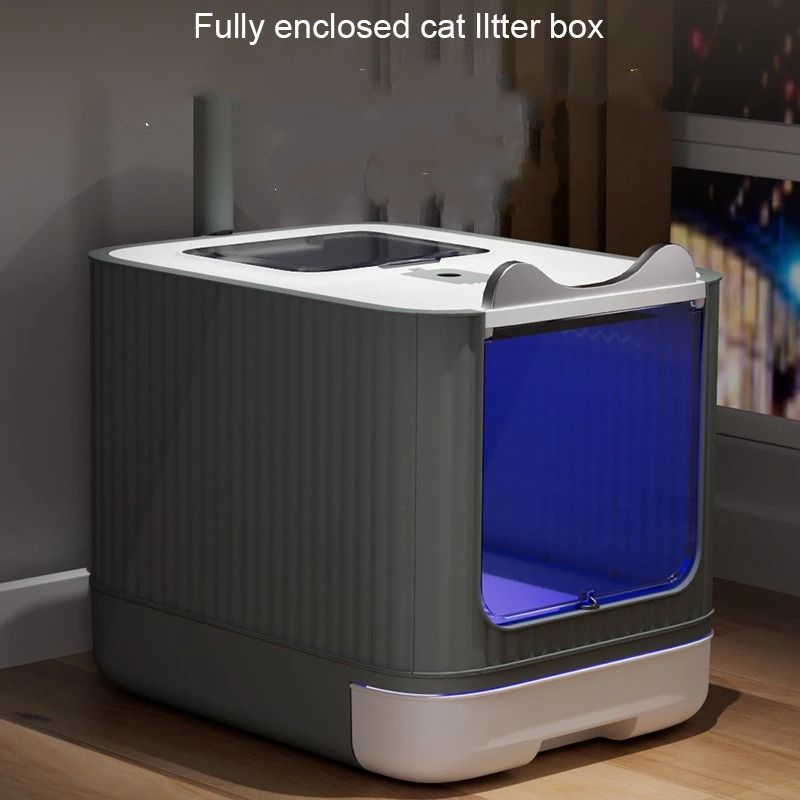 Enclosed Cat Litter Box with UV Light for Odor Control
