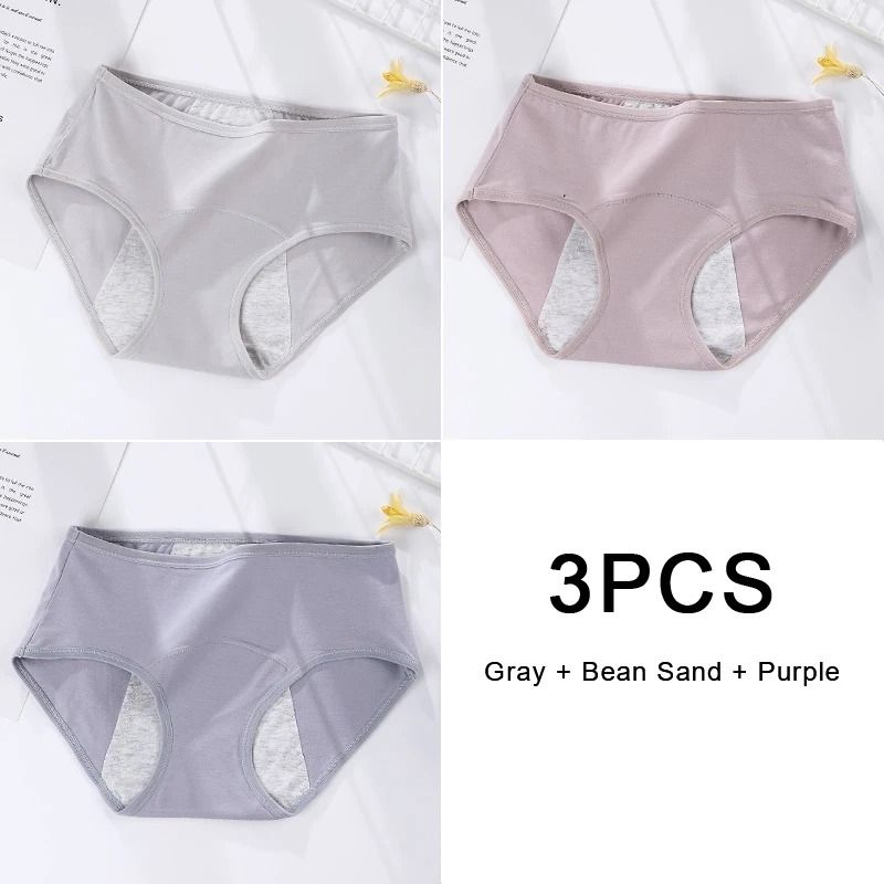 3 Pack Women Cotton Menstrual Briefs Leakproof High Absorption Postpartum Underwear
