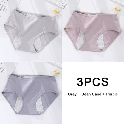 3 Pack Women Cotton Menstrual Briefs Leakproof High Absorption Postpartum Underwear