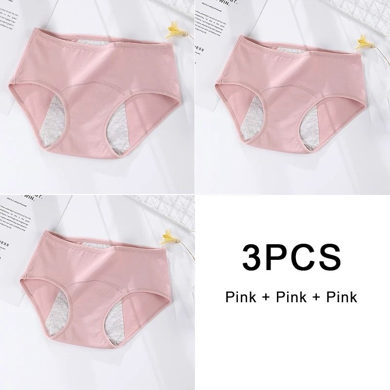 3 Pack Women Cotton Menstrual Briefs Leakproof High Absorption Postpartum Underwear