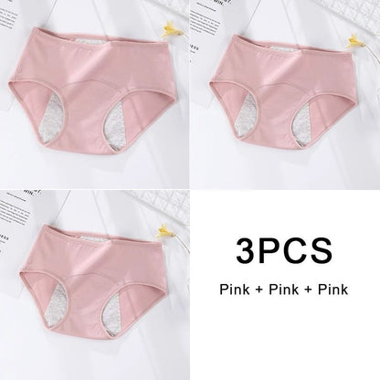 3 Pack Women Cotton Menstrual Briefs Leakproof High Absorption Postpartum Underwear
