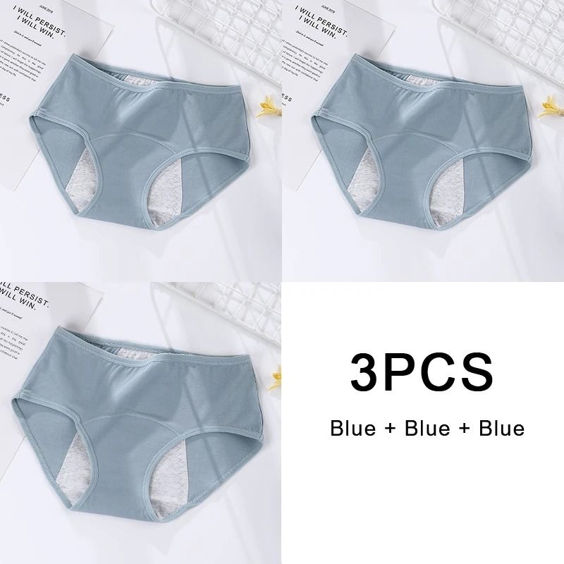 3 Pack Women Cotton Menstrual Briefs Leakproof High Absorption Postpartum Underwear