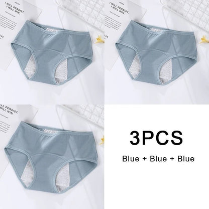 3 Pack Women Cotton Menstrual Briefs Leakproof High Absorption Postpartum Underwear