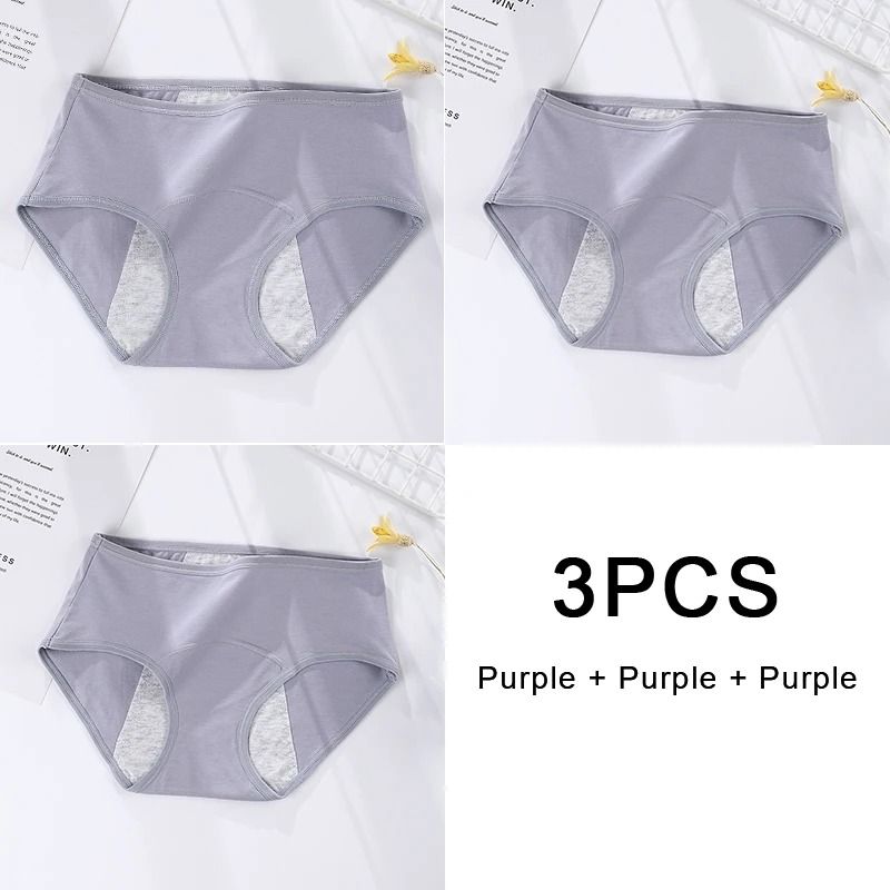 3 Pack Women Cotton Menstrual Briefs Leakproof High Absorption Postpartum Underwear