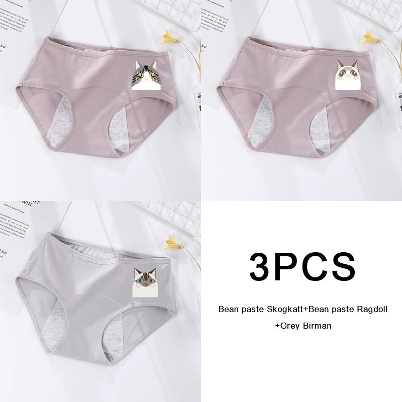 3 Pack Women Cotton Menstrual Briefs Leakproof High Absorption Postpartum Underwear
