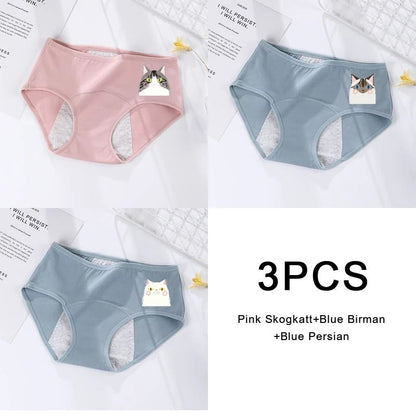 3 Pack Women Cotton Menstrual Briefs Leakproof High Absorption Postpartum Underwear