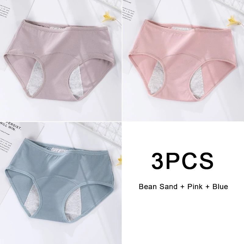 3 Pack Women Cotton Menstrual Briefs Leakproof High Absorption Postpartum Underwear