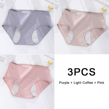 3 Pack Women Cotton Menstrual Briefs Leakproof High Absorption Postpartum Underwear