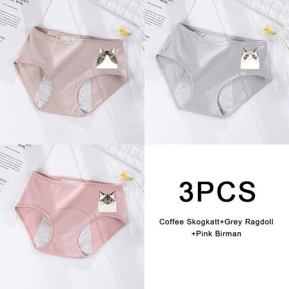 3 Pack Women Cotton Menstrual Briefs Leakproof High Absorption Postpartum Underwear