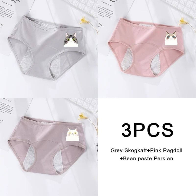 3 Pack Women Cotton Menstrual Briefs Leakproof High Absorption Postpartum Underwear