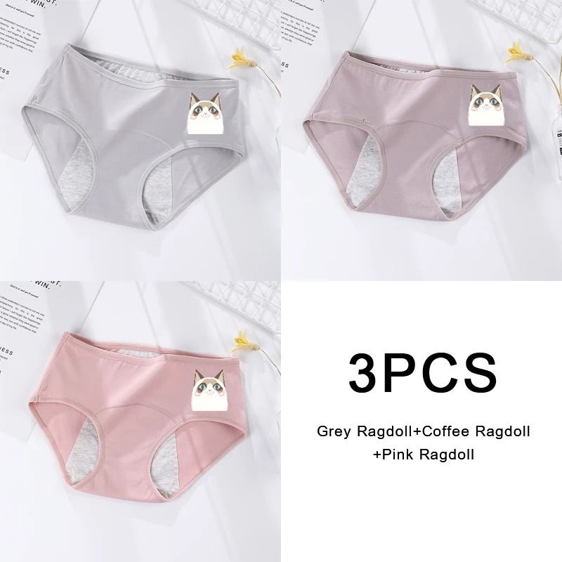 3 Pack Women Cotton Menstrual Briefs Leakproof High Absorption Postpartum Underwear