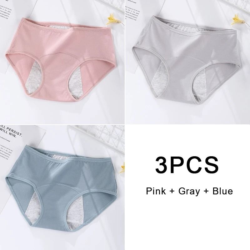3 Pack Women Cotton Menstrual Briefs Leakproof High Absorption Postpartum Underwear