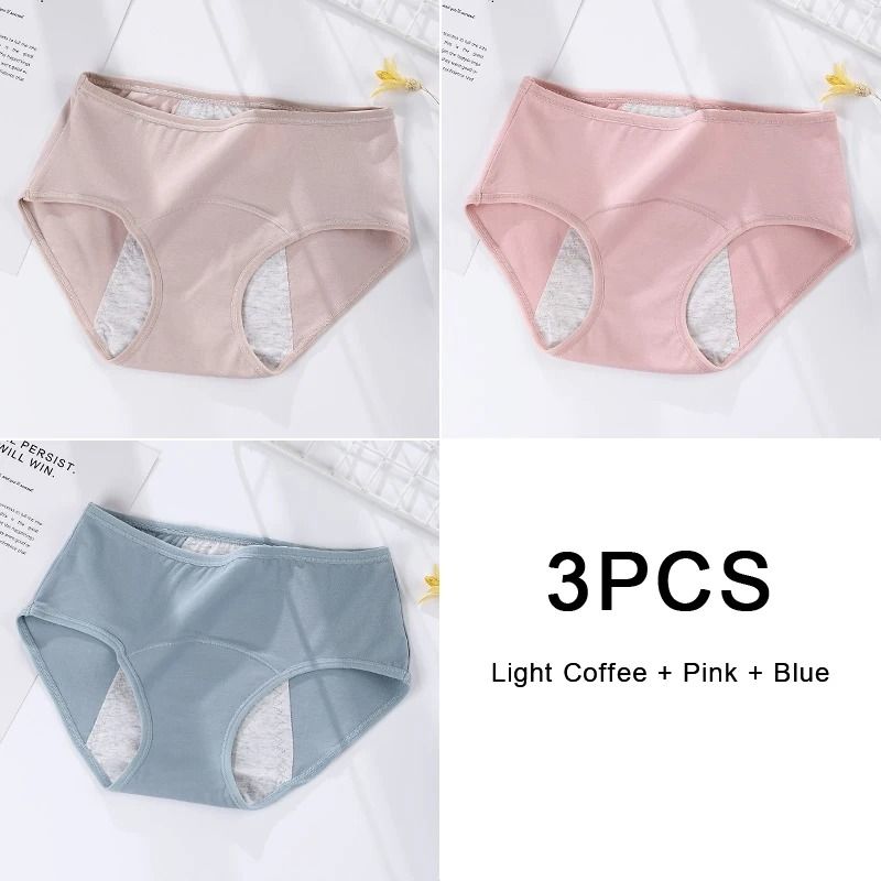 3 Pack Women Cotton Menstrual Briefs Leakproof High Absorption Postpartum Underwear
