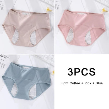 3 Pack Women Cotton Menstrual Briefs Leakproof High Absorption Postpartum Underwear