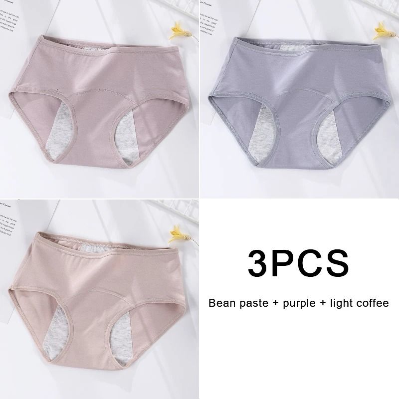 3 Pack Women Cotton Menstrual Briefs Leakproof High Absorption Postpartum Underwear
