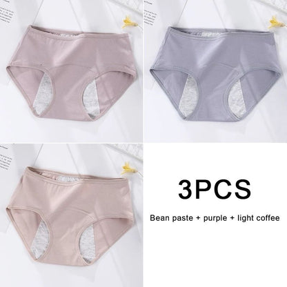 3 Pack Women Cotton Menstrual Briefs Leakproof High Absorption Postpartum Underwear