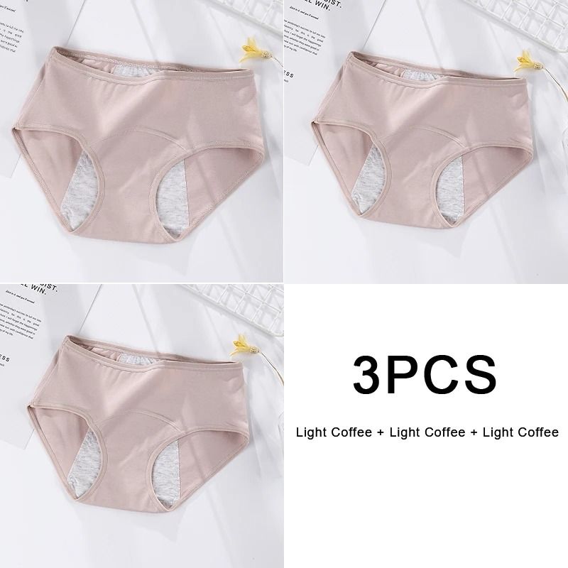 3 Pack Women Cotton Menstrual Briefs Leakproof High Absorption Postpartum Underwear
