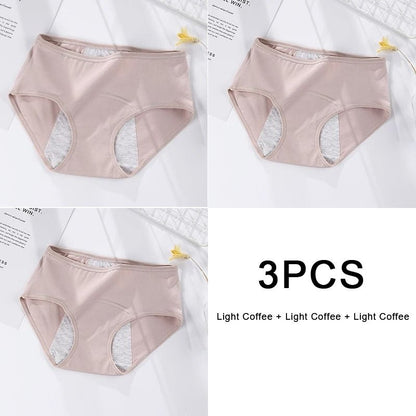 3 Pack Women Cotton Menstrual Briefs Leakproof High Absorption Postpartum Underwear