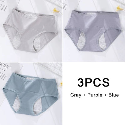 3 Pack Women Cotton Menstrual Briefs Leakproof High Absorption Postpartum Underwear