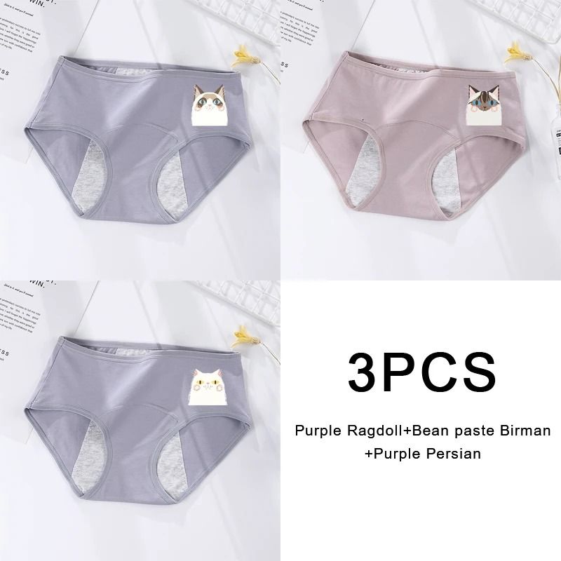 3 Pack Women Cotton Menstrual Briefs Leakproof High Absorption Postpartum Underwear