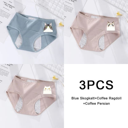 3 Pack Women Cotton Menstrual Briefs Leakproof High Absorption Postpartum Underwear