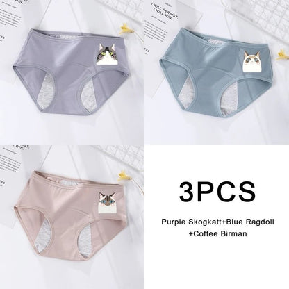 3 Pack Women Cotton Menstrual Briefs Leakproof High Absorption Postpartum Underwear
