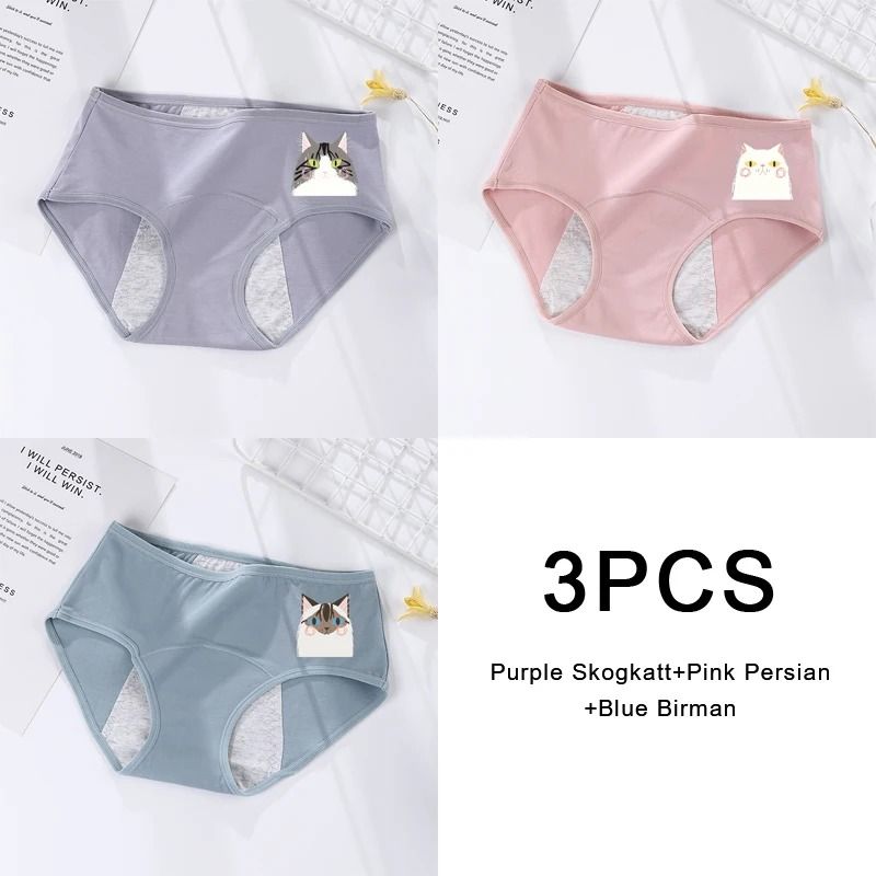 3 Pack Women Cotton Menstrual Briefs Leakproof High Absorption Postpartum Underwear