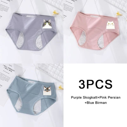 3 Pack Women Cotton Menstrual Briefs Leakproof High Absorption Postpartum Underwear