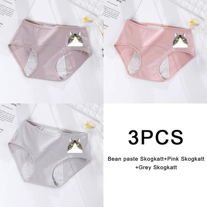 3 Pack Women Cotton Menstrual Briefs Leakproof High Absorption Postpartum Underwear