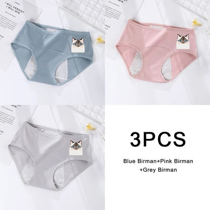 3 Pack Women Cotton Menstrual Briefs Leakproof High Absorption Postpartum Underwear
