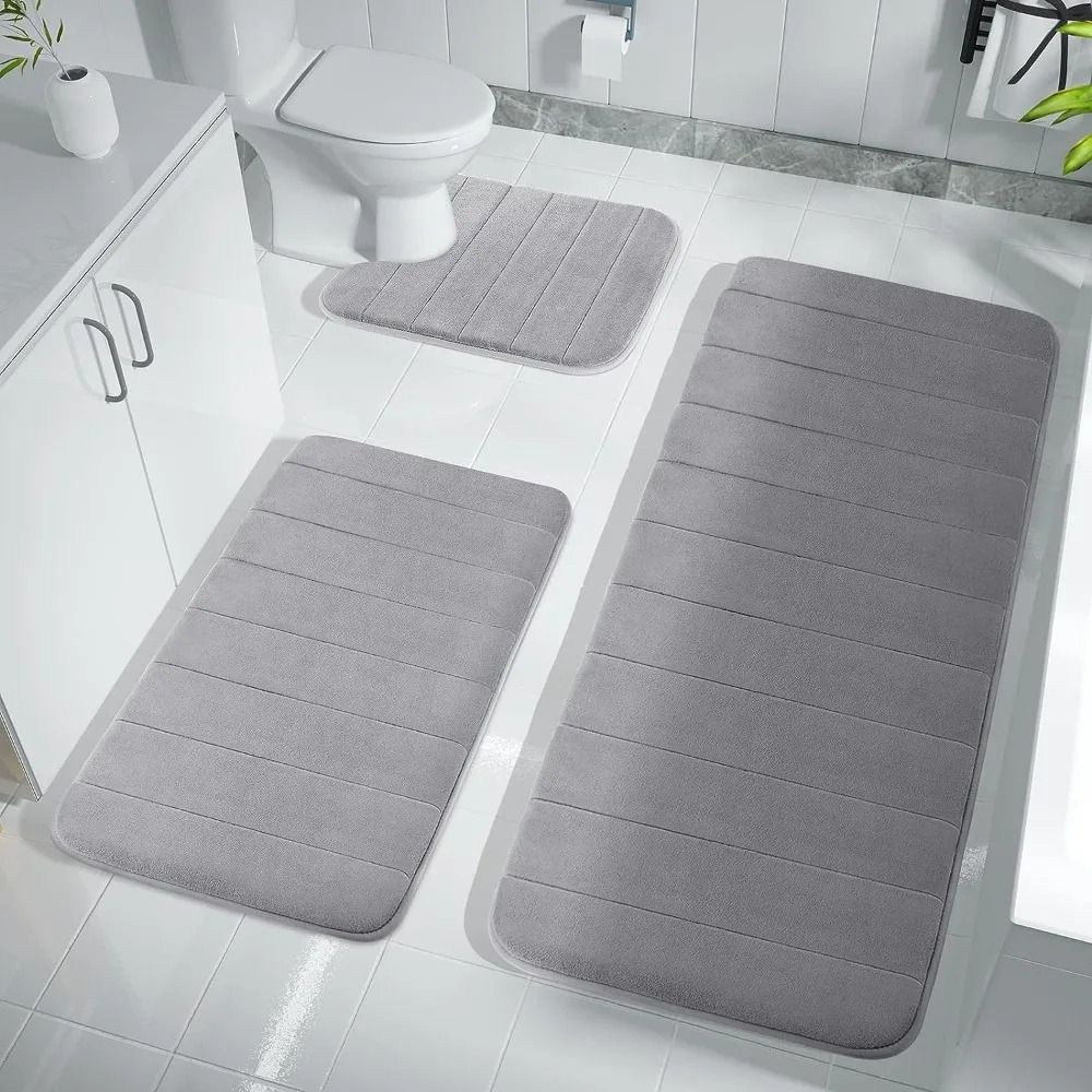Super Absorbent Memory Foam Bath Mat Set Non Slip Bathroom Rug and Shower Room Doormat