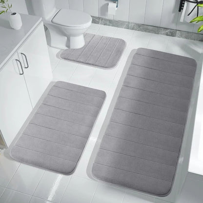 Super Absorbent Memory Foam Bath Mat Set Non Slip Bathroom Rug and Shower Room Doormat