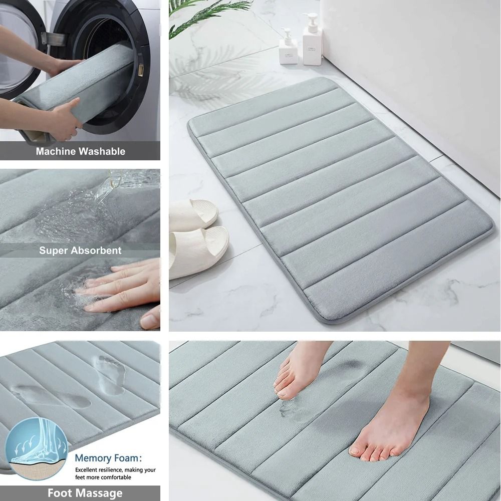 Super Absorbent Memory Foam Bath Mat Set Non Slip Bathroom Rug and Shower Room Doormat
