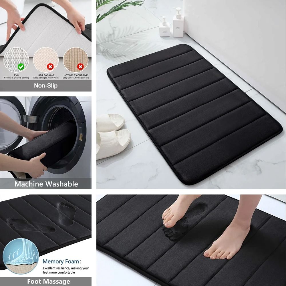 Super Absorbent Memory Foam Bath Mat Set Non Slip Bathroom Rug and Shower Room Doormat