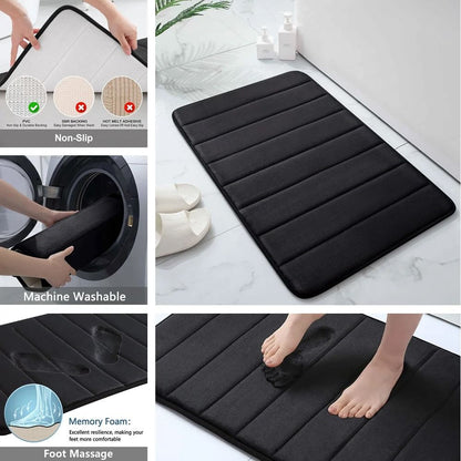Super Absorbent Memory Foam Bath Mat Set Non Slip Bathroom Rug and Shower Room Doormat