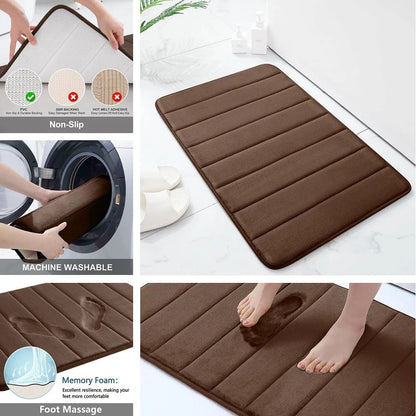 Super Absorbent Memory Foam Bath Mat Set Non Slip Bathroom Rug and Shower Room Doormat