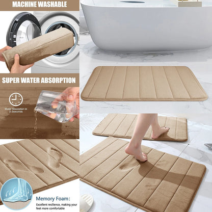 Super Absorbent Memory Foam Bath Mat Set Non Slip Bathroom Rug and Shower Room Doormat