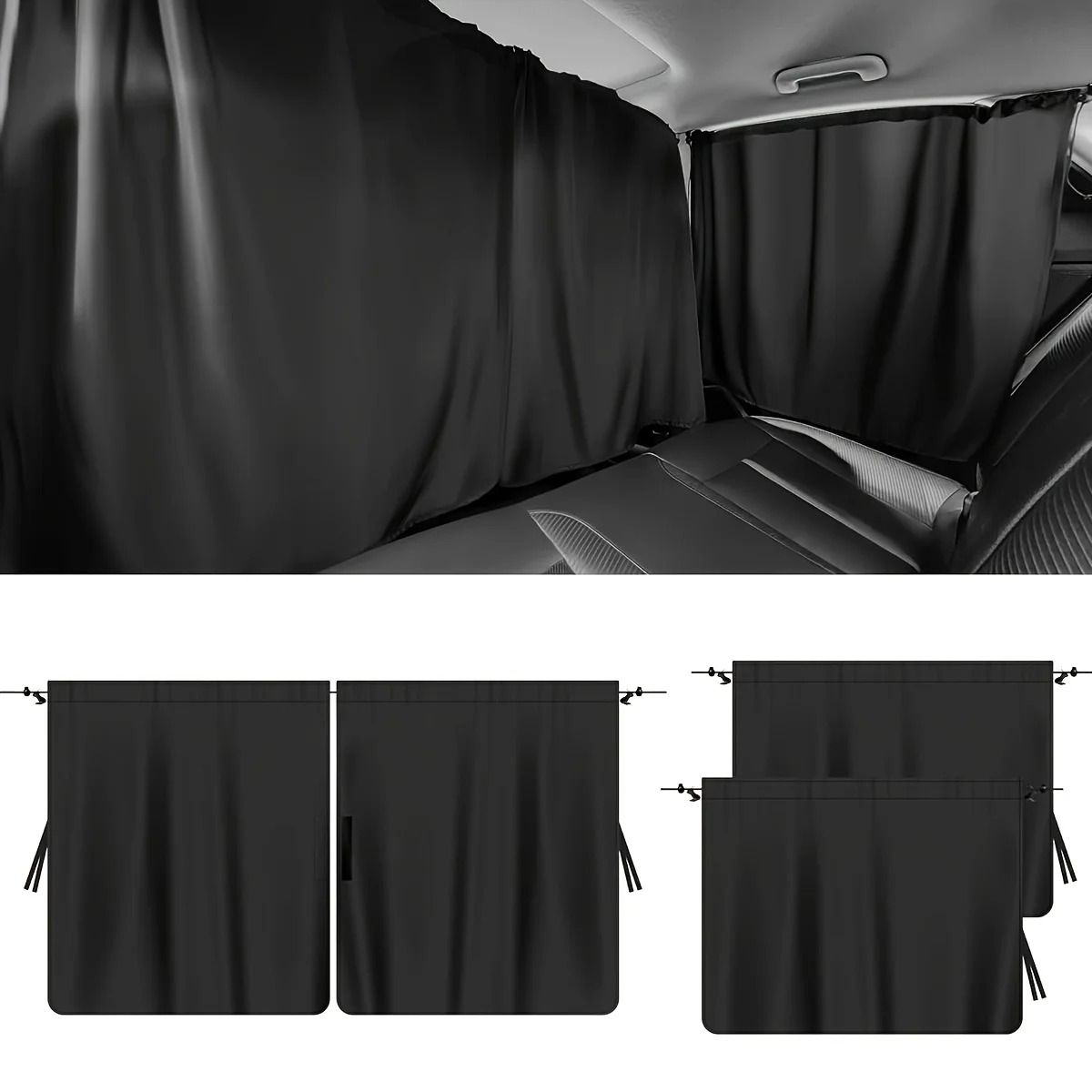 4 Piece Car Privacy Curtain Set – Window Shade for Travel, Nap, Camping, and Night Driving
