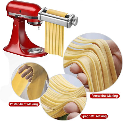 Pasta Attachment for KitchenAid Mixer – Stainless Steel Pasta Roller and Cutter for Spaghetti and Fettuccine