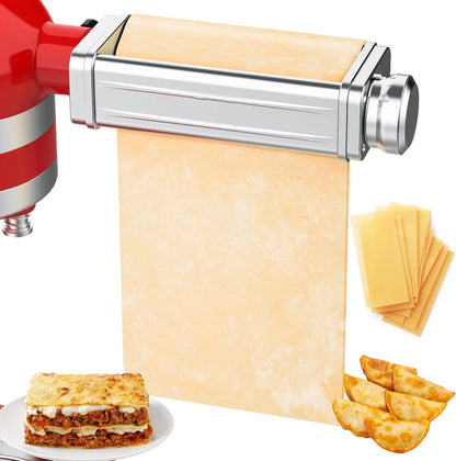 Pasta Attachment for KitchenAid Mixer – Stainless Steel Pasta Roller and Cutter for Spaghetti and Fettuccine