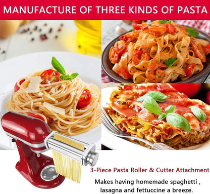 Pasta Attachment for KitchenAid Mixer – Stainless Steel Pasta Roller and Cutter for Spaghetti and Fettuccine