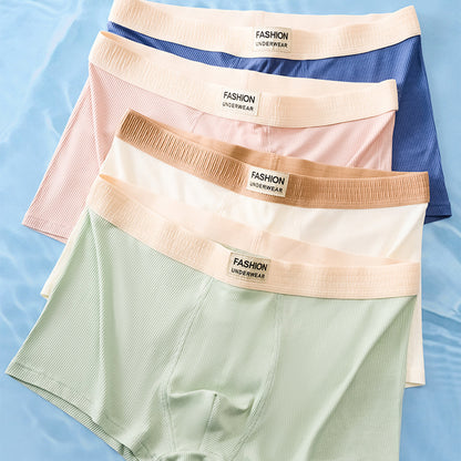 Men Breathable Boxer Shorts Underwear, Youth Elastic Panty, Thin Letters Printing Belt Underpants for Men